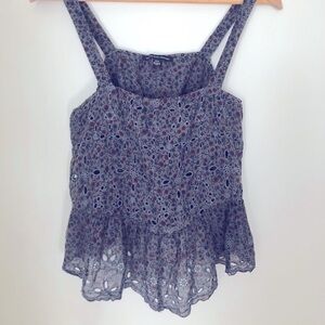 American Eagle Outfitters Gray with maroon and navy floral Eyelet Crop Top